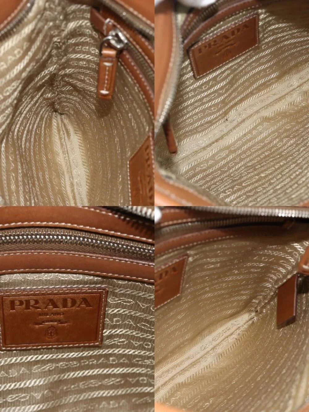 PRADA Shoulder Bag Canvas Beige Silver Auth ka3997